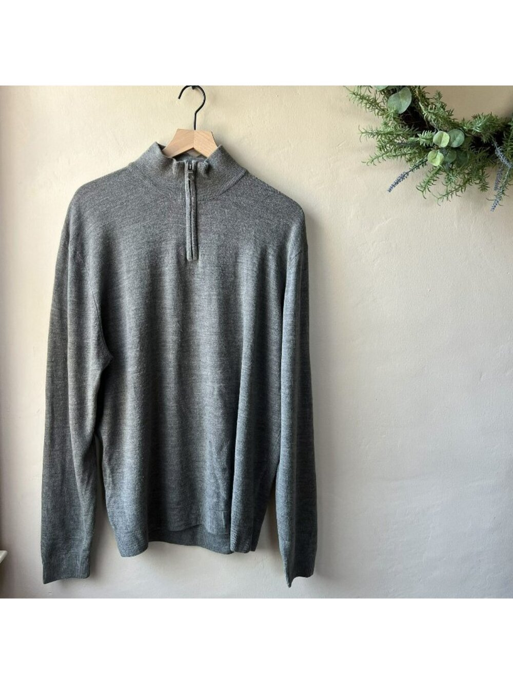 Men's Gray Quarter Zip Mock Neck Sweater
